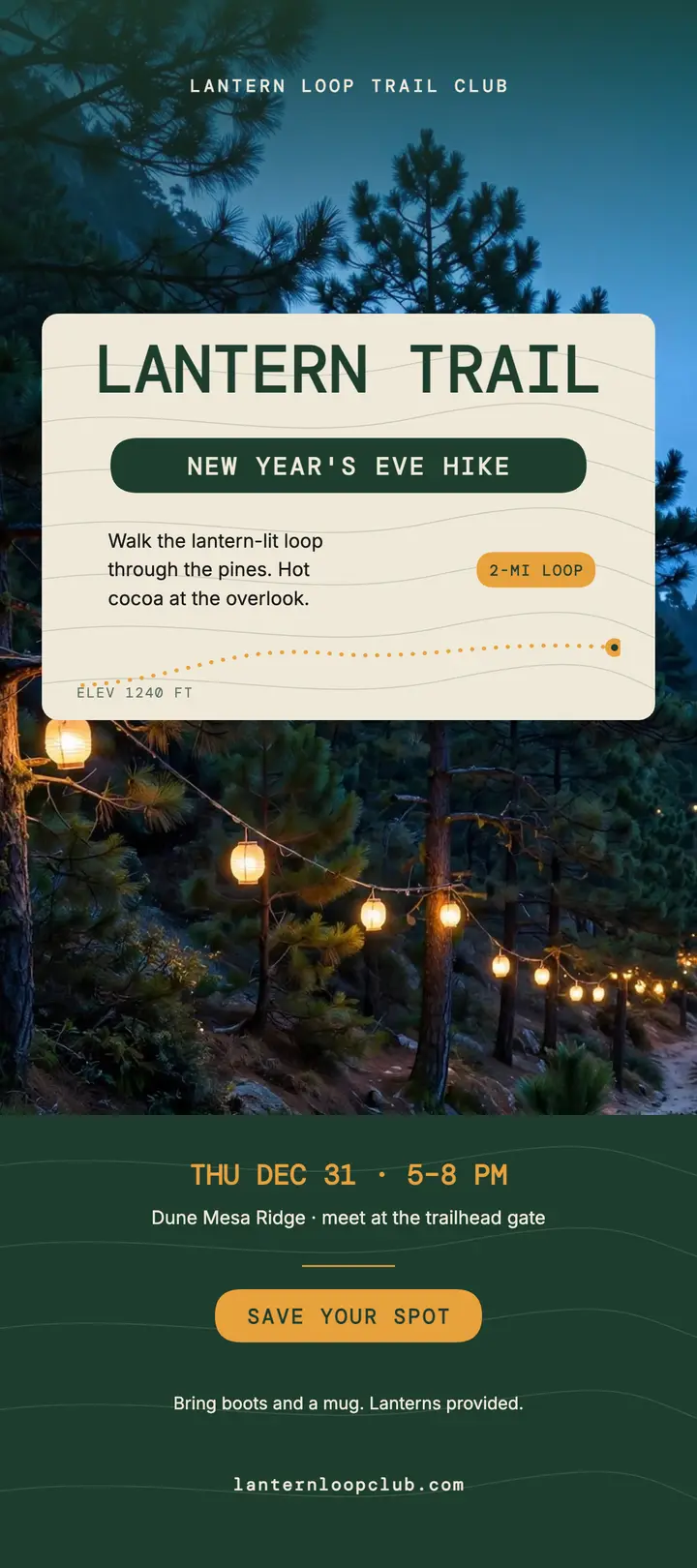 Lantern Loop Trail Club New Year hike card template