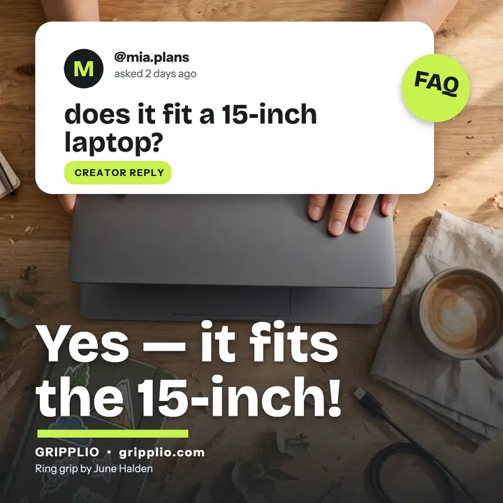Gripplio laptop fit FAQ reply: creator faq reply post template