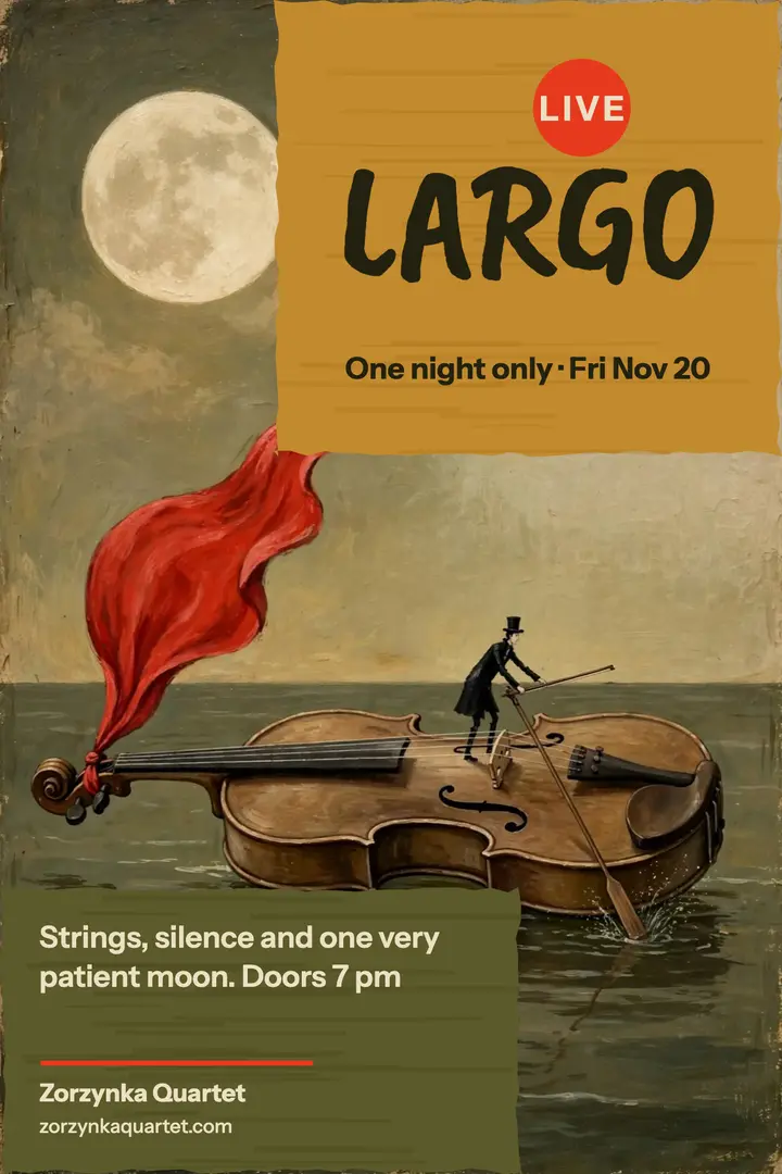 Largo one-night violin concert poster, Polish poster school template