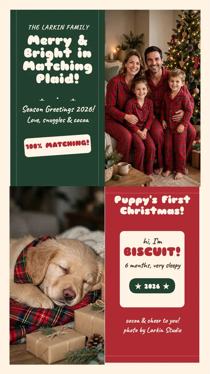Larkin family plaid pajamas Christmas story template