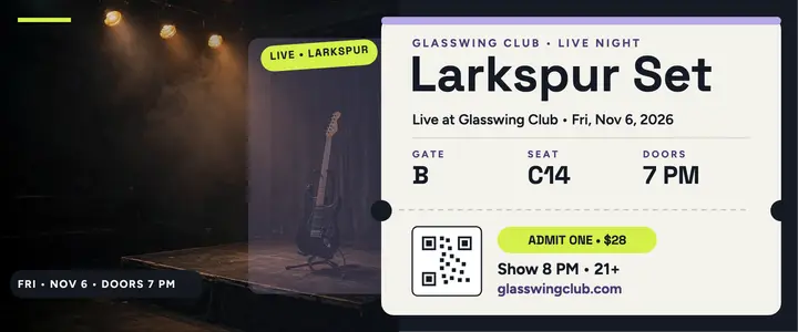 Larkspur Set club night wallet ticket template