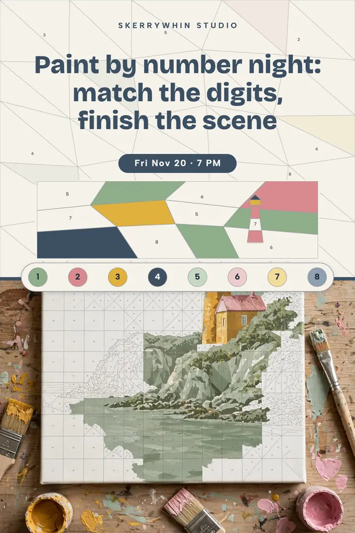 Paint by number night poster, color-key strip: paint by number night poster template