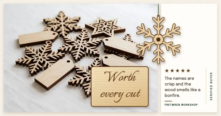Laser-cut ornament customer review post template