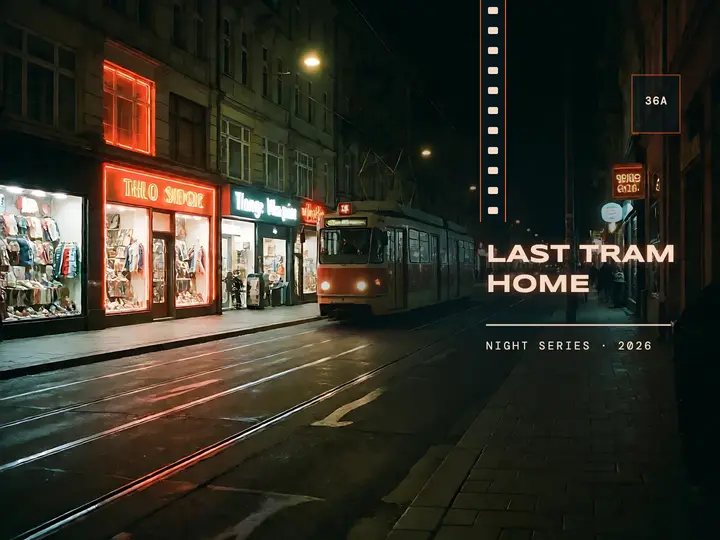 Last Tram Home night photography title slide template