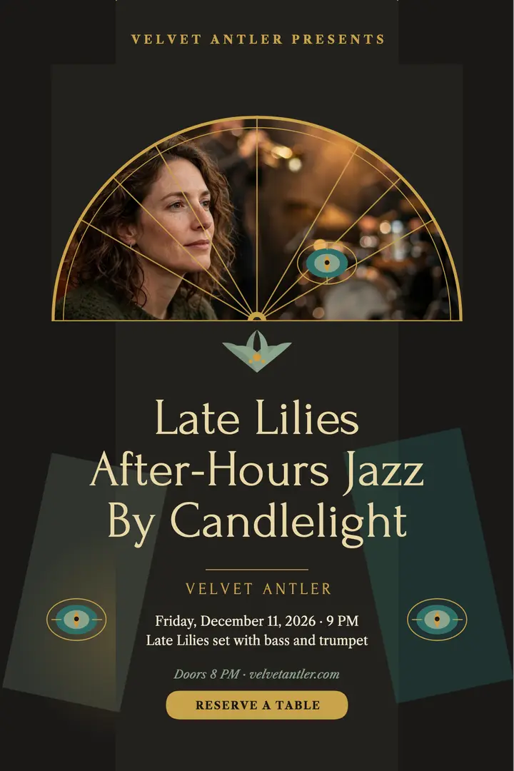 Late Lilies jazz night poster, Velvet Antler template