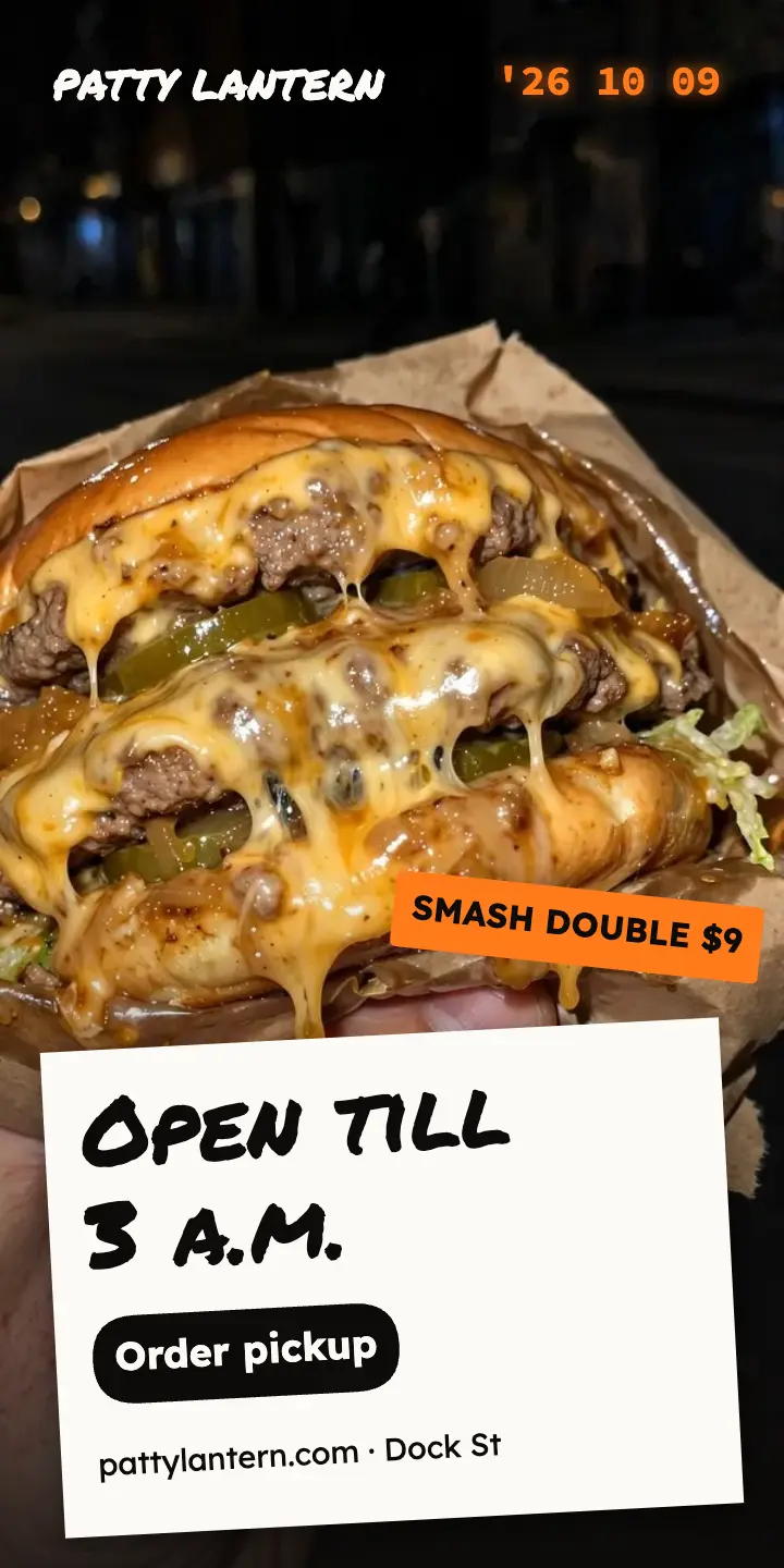 Late-night smash burger, direct flash template