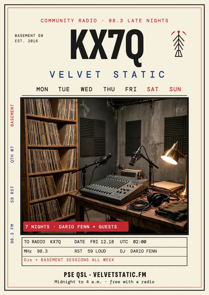 KX7Q Velvet Static late night flyer template