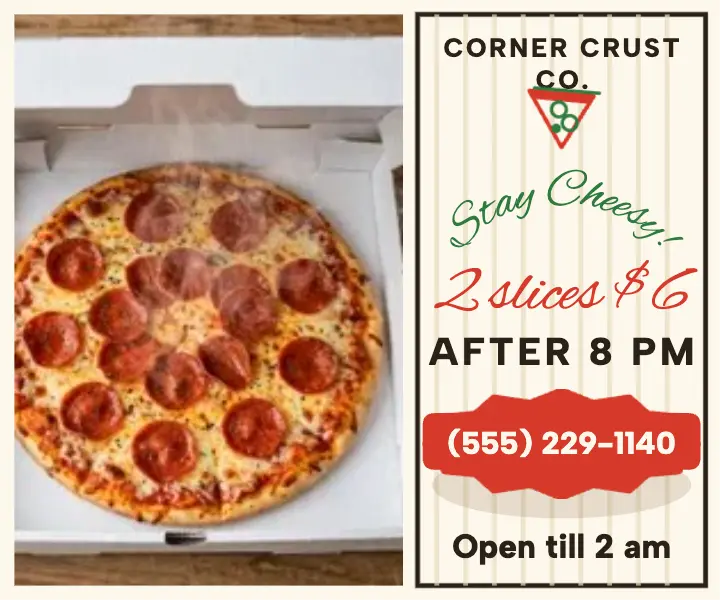 Corner Crust late-night slice deal ad template