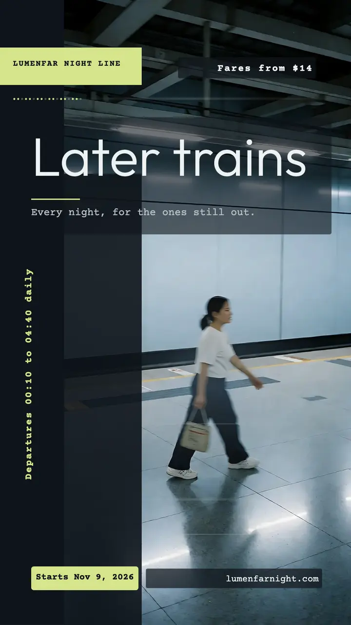 Late-night train service story, soft club template