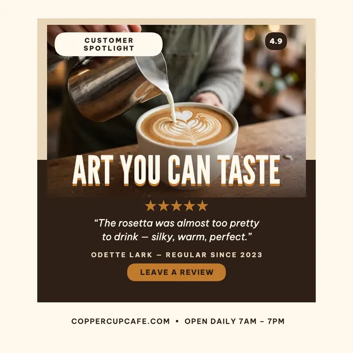 Copper Cup Cafe latte spotlight review template