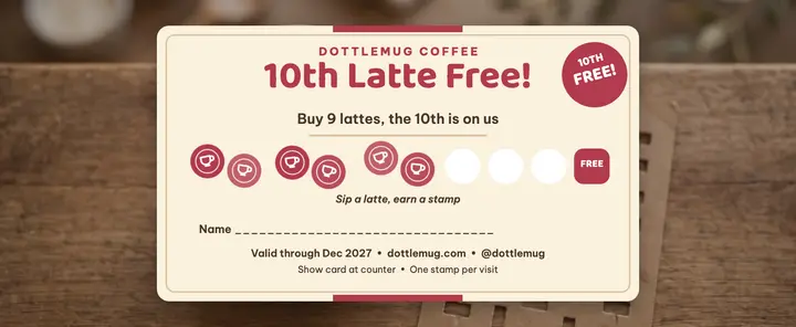 Dottlemug latte stamp card voucher template