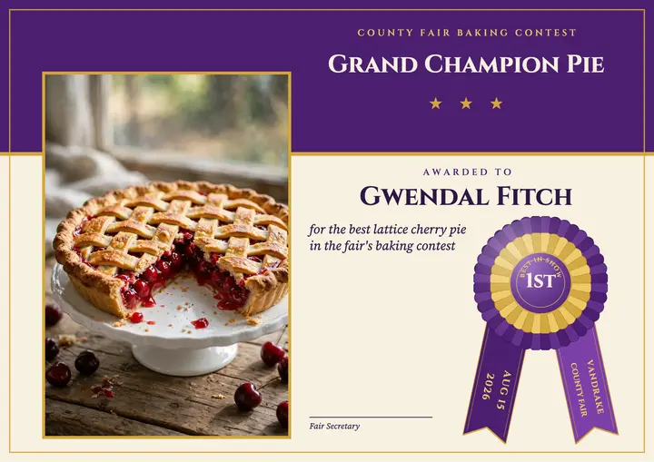 Vandrake County Fair grand champion pie template