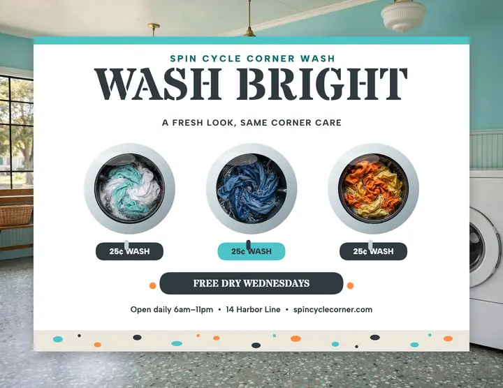 Spin Cycle Corner Wash refresh flyer template