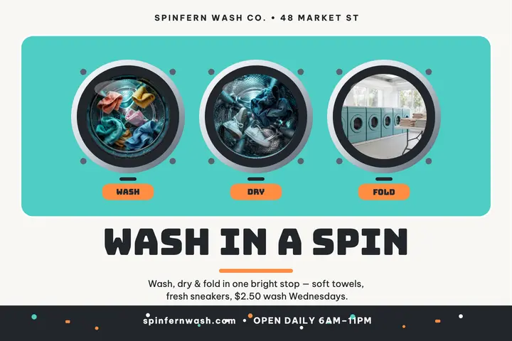 Spinfern Wash promo postcard template