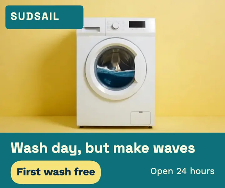 Sudsail laundromat free first wash ad template