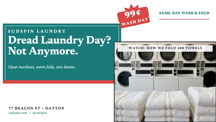 Sudspin Laundry witty promo thumbnail template