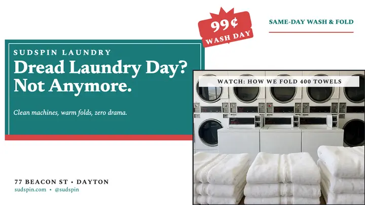 Sudspin Laundry witty promo thumbnail template
