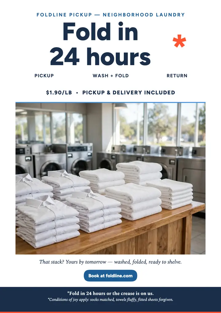 Foldline 24-hour laundry pickup flyer: laundry pickup flyer template