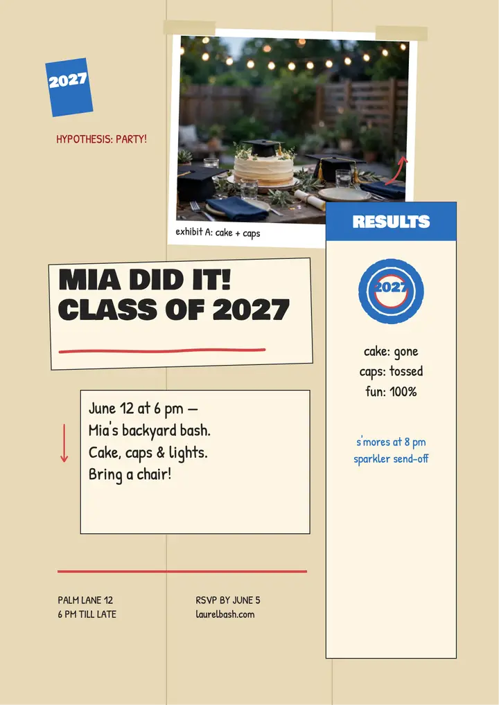 Mia Laurel grad backyard party flyer template