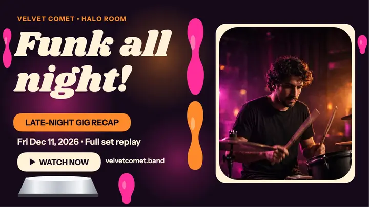 Velvet Comet funk gig recap thumbnail template