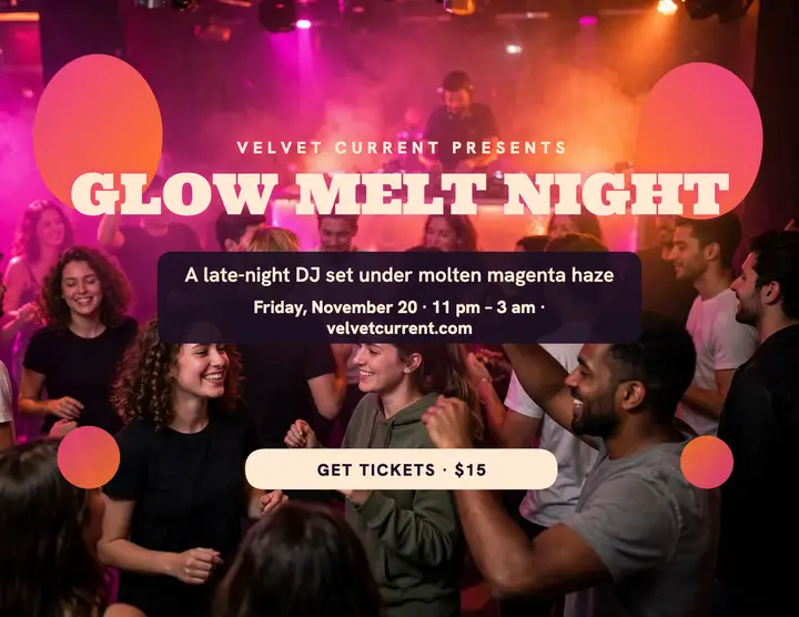 Velvet Current glow melt DJ night flyer template