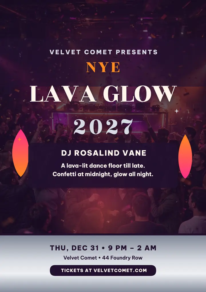 Velvet Comet lava glow New Year DJ flyer template