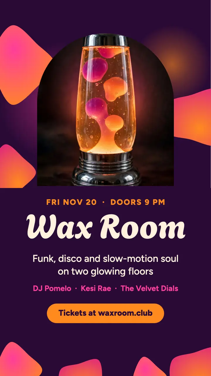 Wax Room funk and disco night story template