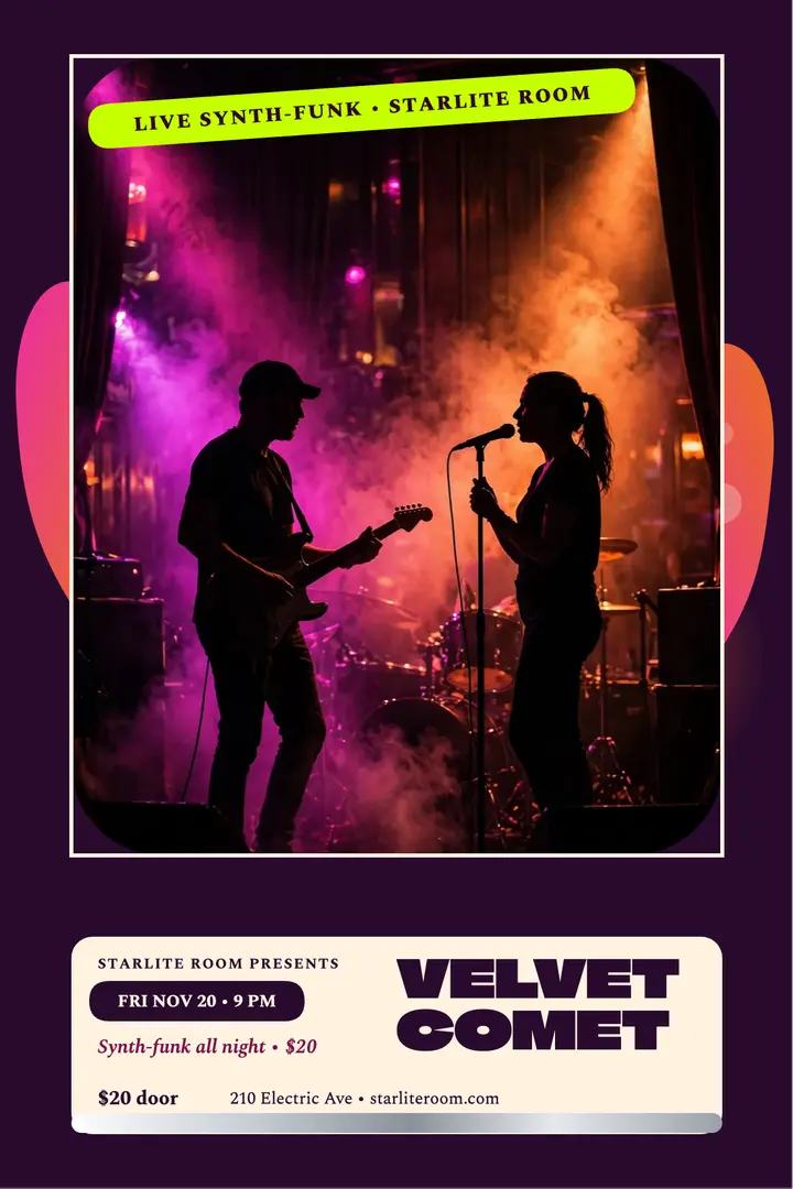 Velvet Comet synth-funk gig poster template