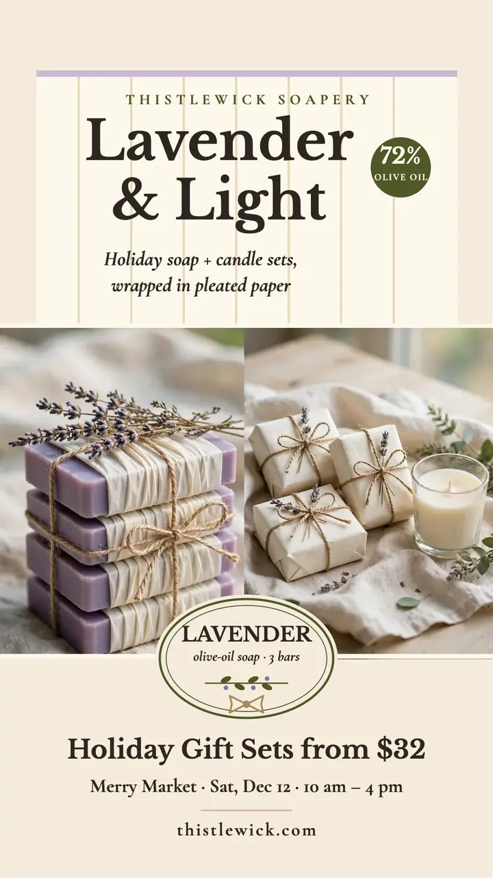 Thistlewick lavender soap gift story: holiday soap gift set story template