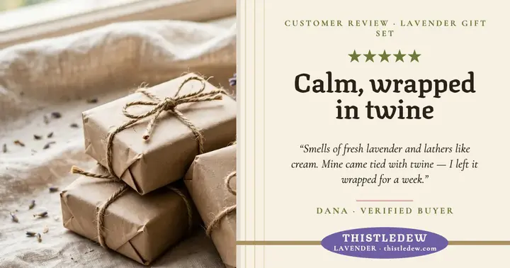Thistledew lavender soap review card template