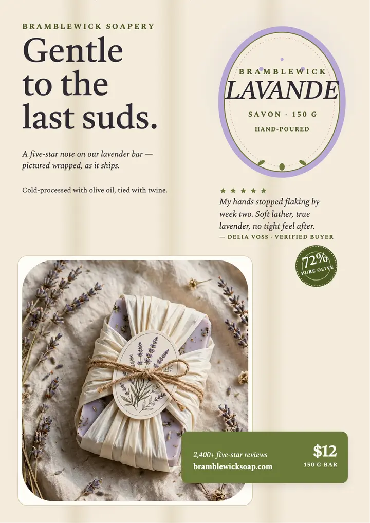 Bramblewick lavender soap review flyer: soap review flyer template
