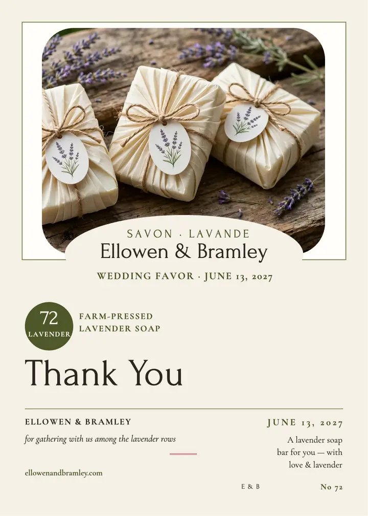 Ellowen and Bramley lavender soap thank you template