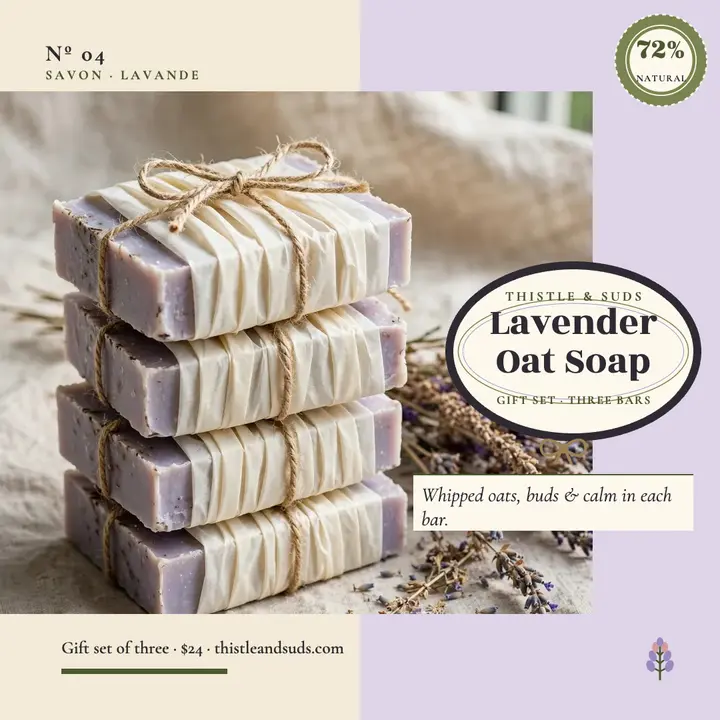 Thistle and Suds lavender oat soap set template