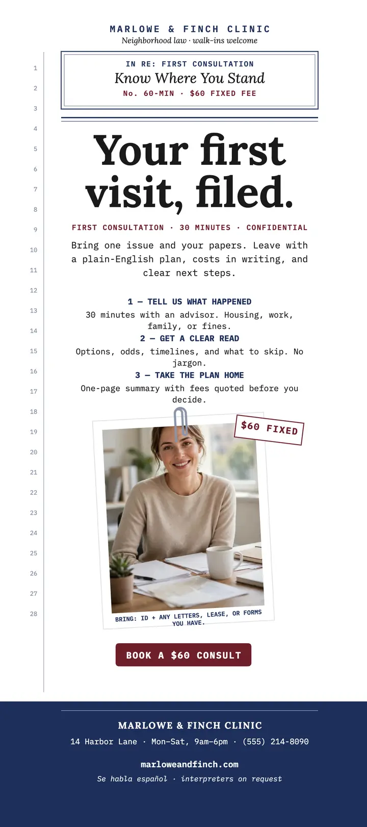 Marlowe and Finch first consultation filing card template