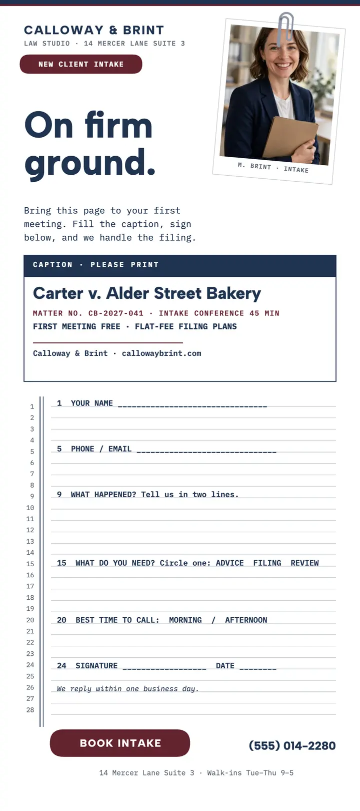 Calloway intake pleading rack card template