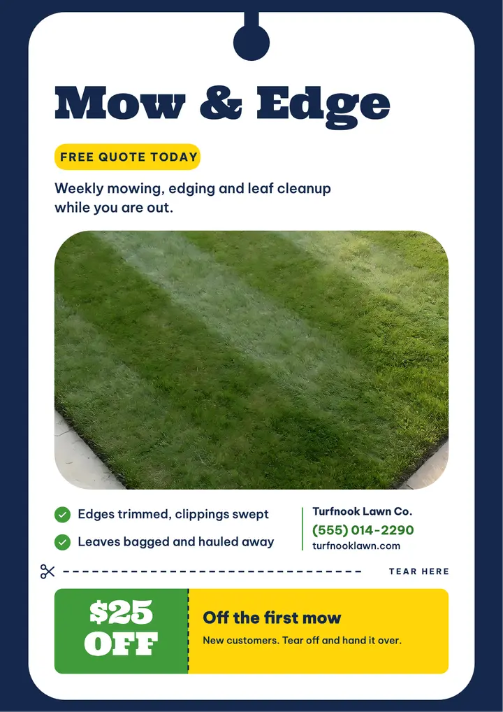 Turfnook lawn care door hanger with tear-off coupon template
