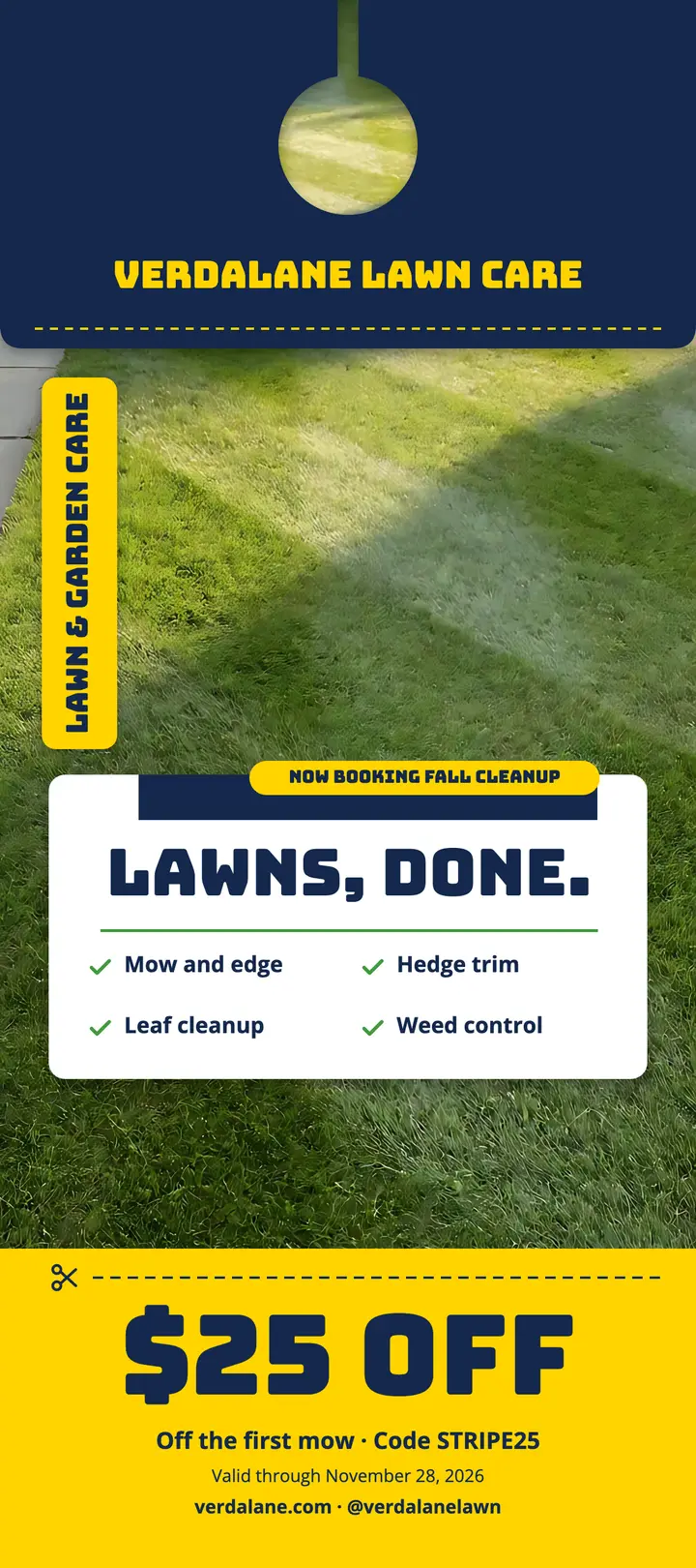 Verdalane lawn care door hanger with coupon stub template
