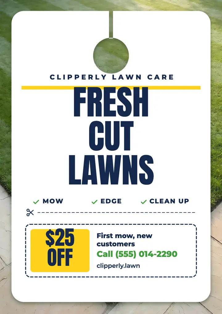 Lawn care door hanger flyer, tear-off coupon template