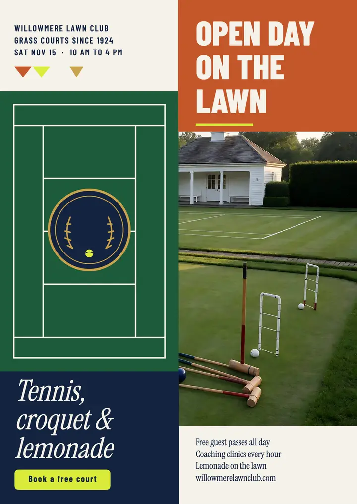 Lawn club open day flyer, tenniscore template