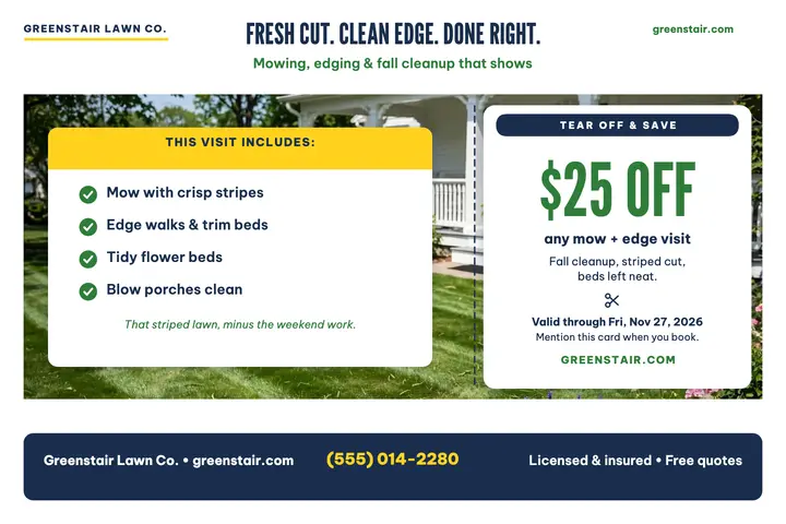 Greenstair lawn coupon postcard template