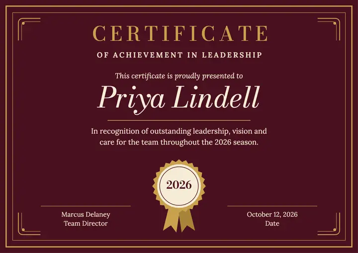 Leadership achievement certificate template