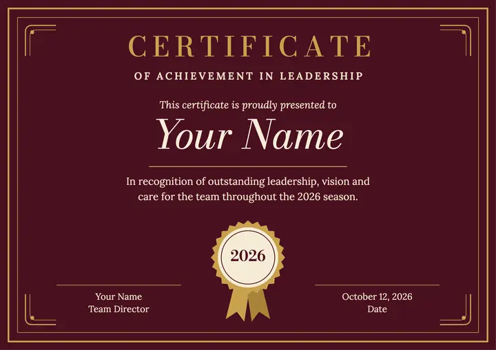 Leadership achievement certificate template