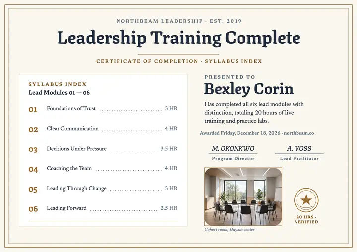 Northbeam Leadership training certificate template