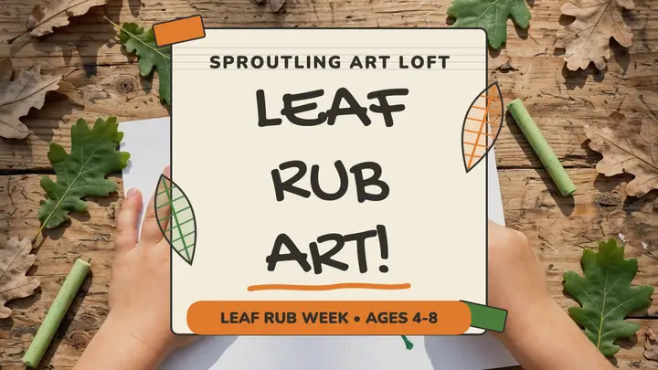 Leaf rub art class thumbnail, Sproutling template