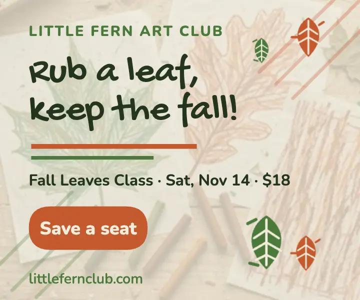 Little Fern Art Club leaf rubbing ad template