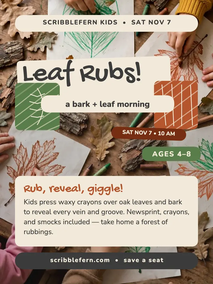 Leaf rubbing weekend art class portrait template