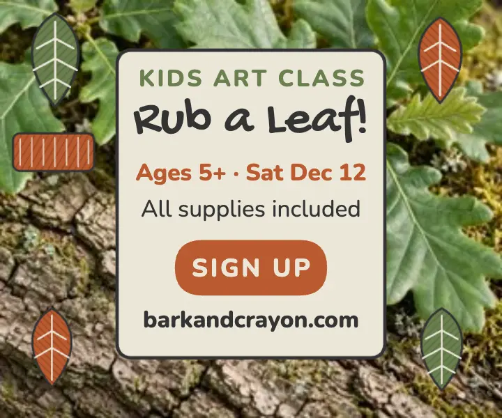 Bark and Crayon leaf rubbing class ad template