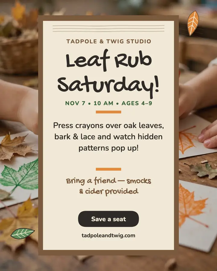 Leaf rubbing Saturday kids class post template