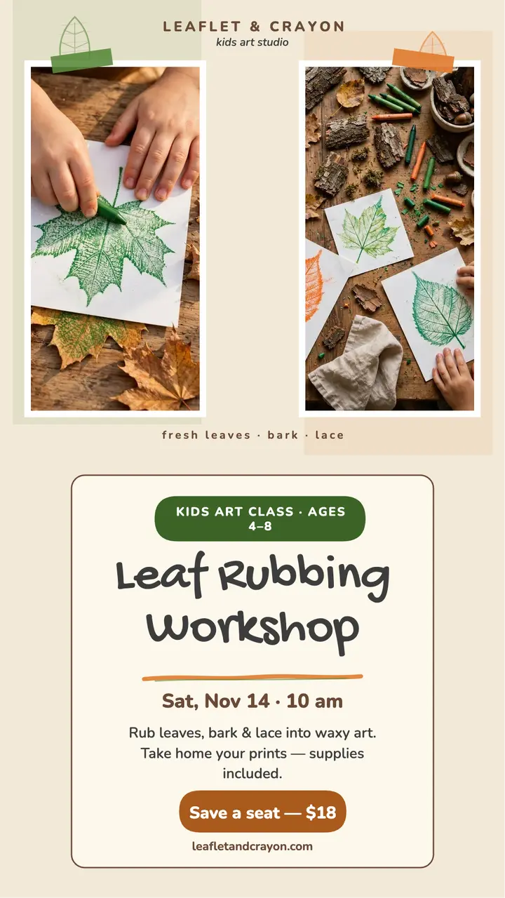 Leaflet and Crayon leaf rubbing workshop story: leaf rubbing workshop story template