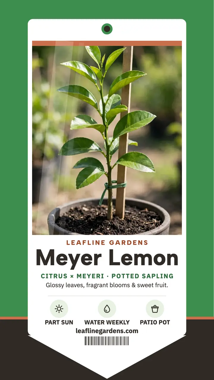 Leafline Gardens Meyer lemon stake story template